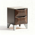 Wooden nightstand with two drawers and marble top in brown and white 45 x 40 x 60cm