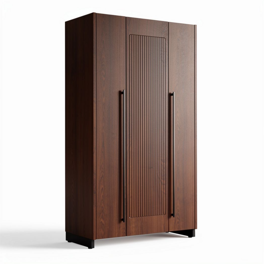Three-door wooden wardrobe with adjustable shelves in natural finish 180 x 100 x 50cm
