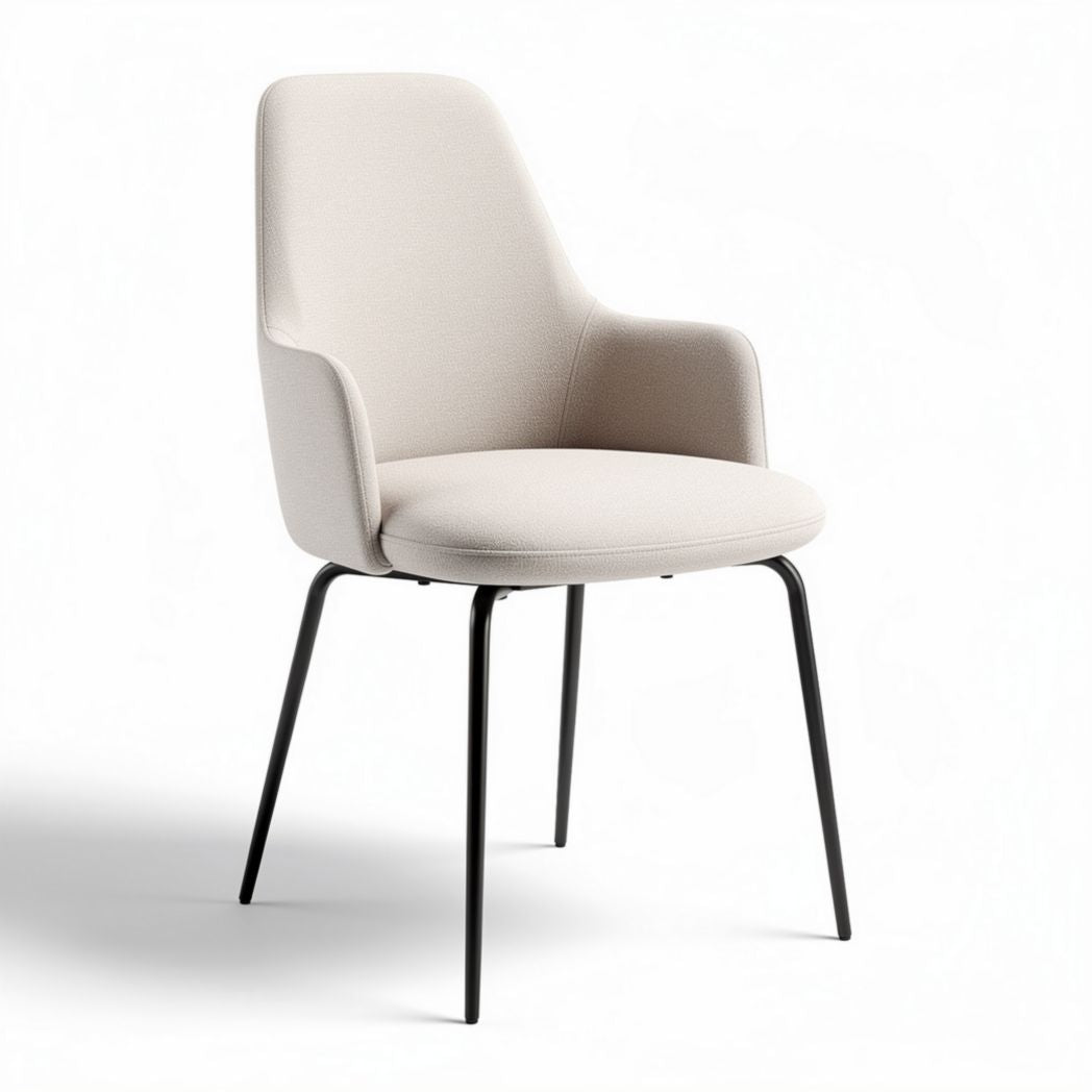 Fabric dining chair with metal legs in beige color measuring 45 x 55 x 85cm