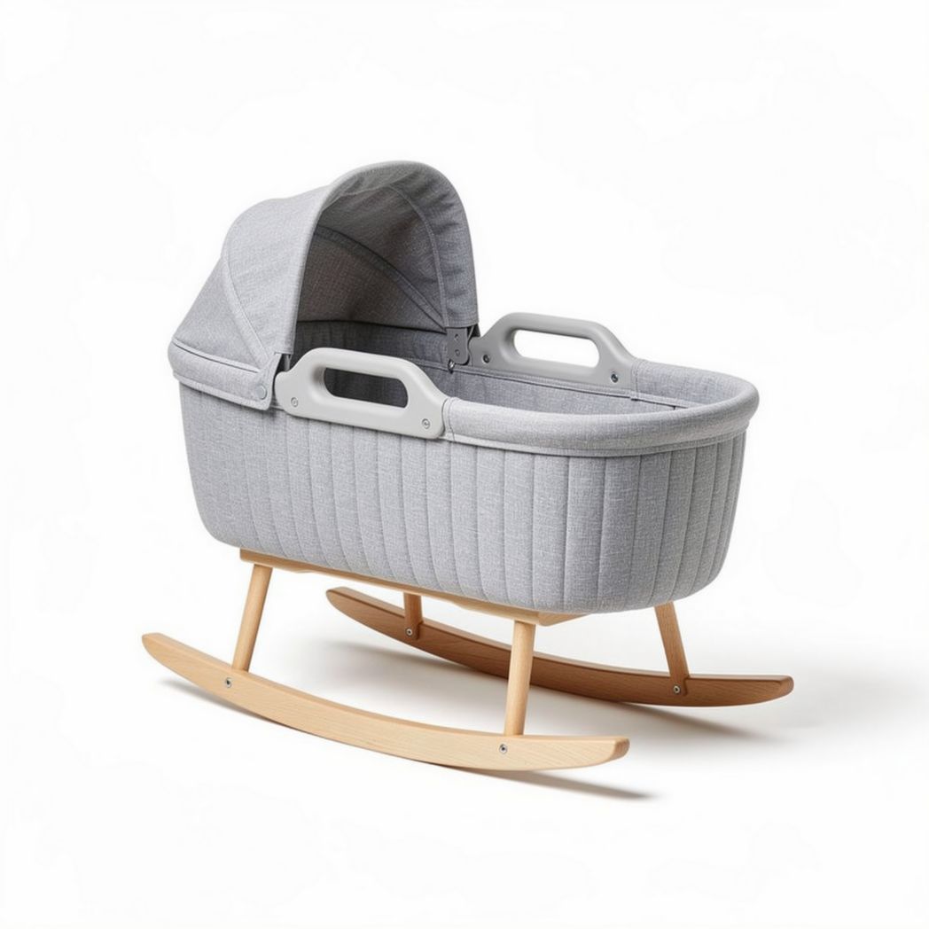 Rocking bassinet with adjustable canopy and wooden frame in gray, 75 x 40 x 60cm