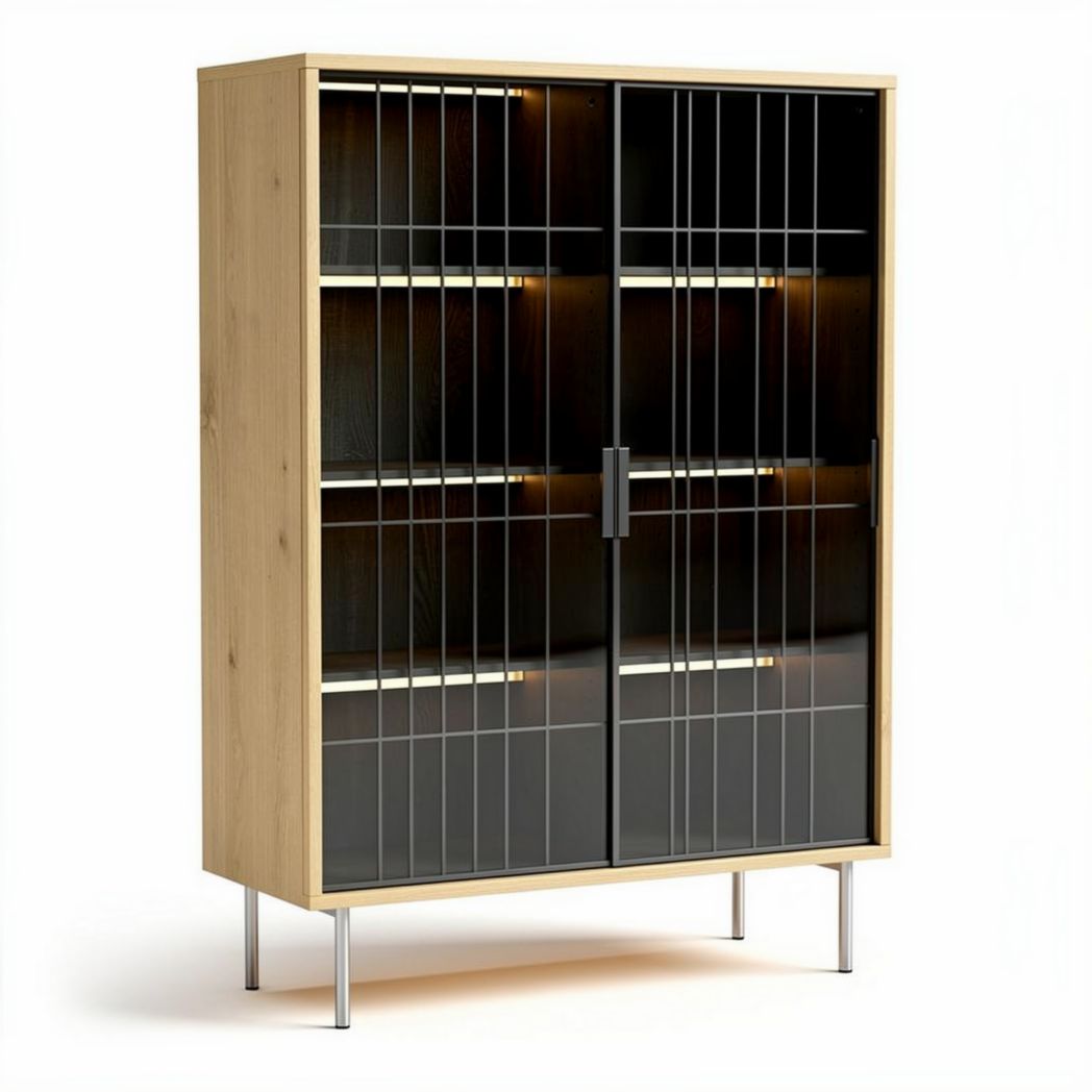 Wooden display cabinet with glass doors and adjustable shelves 90 x 40 x 160cm