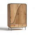Wooden storage cabinet with sliding door and metal frame 80 x 40 x 180cm