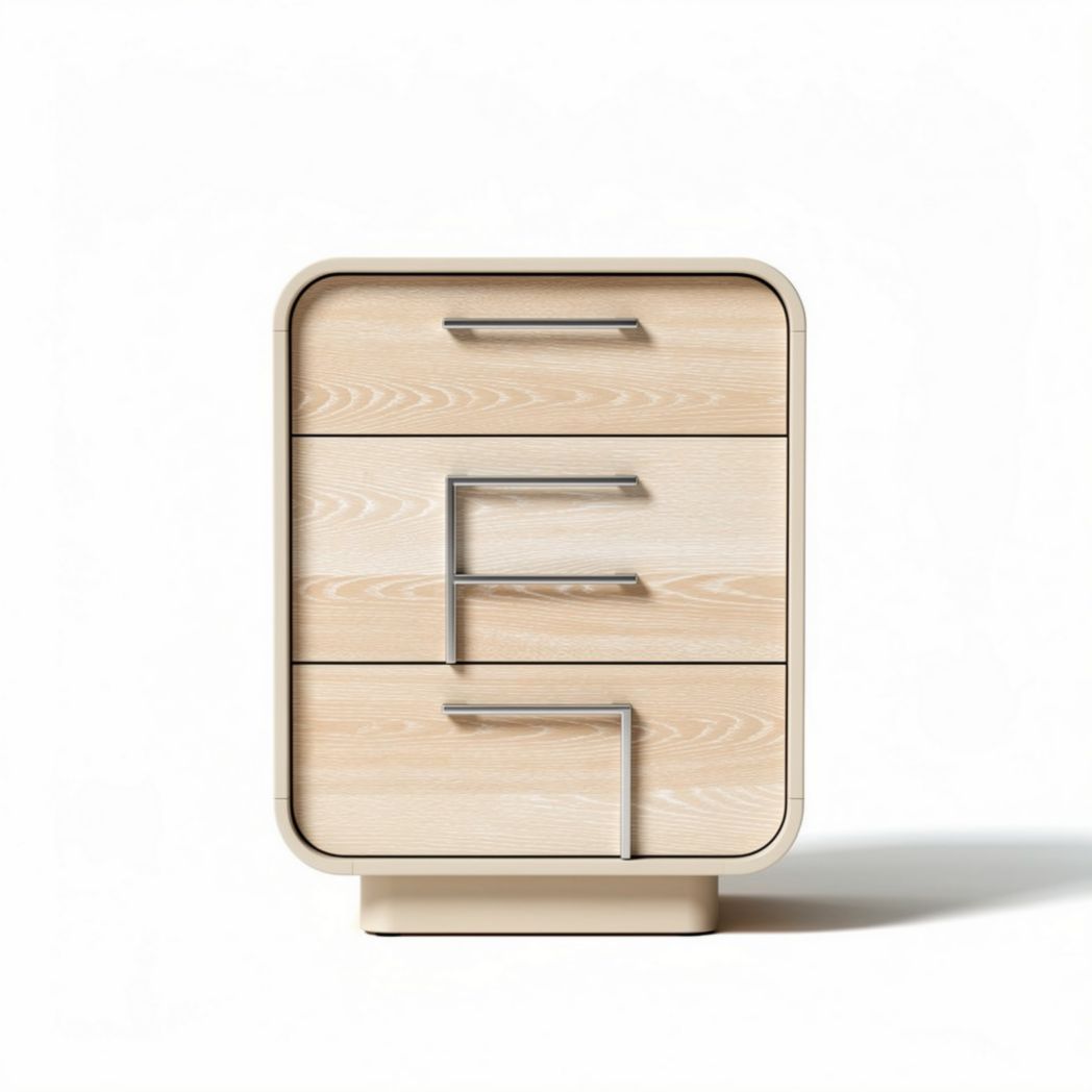 Modern wooden nightstand with four drawers in light oak finish 50 x 40 x 60cm