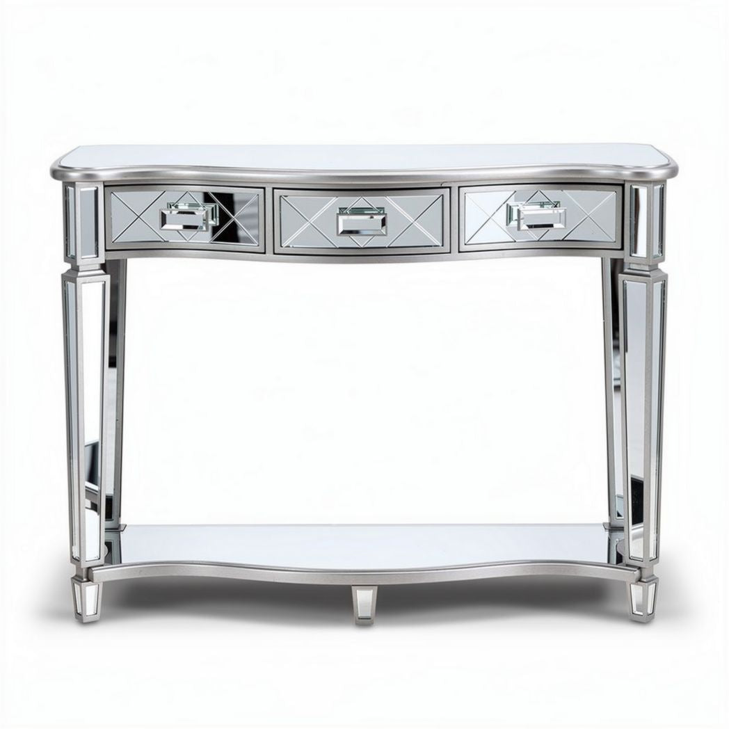 Mirrored console table with floral design and two drawers 120 x 40 x 75cm