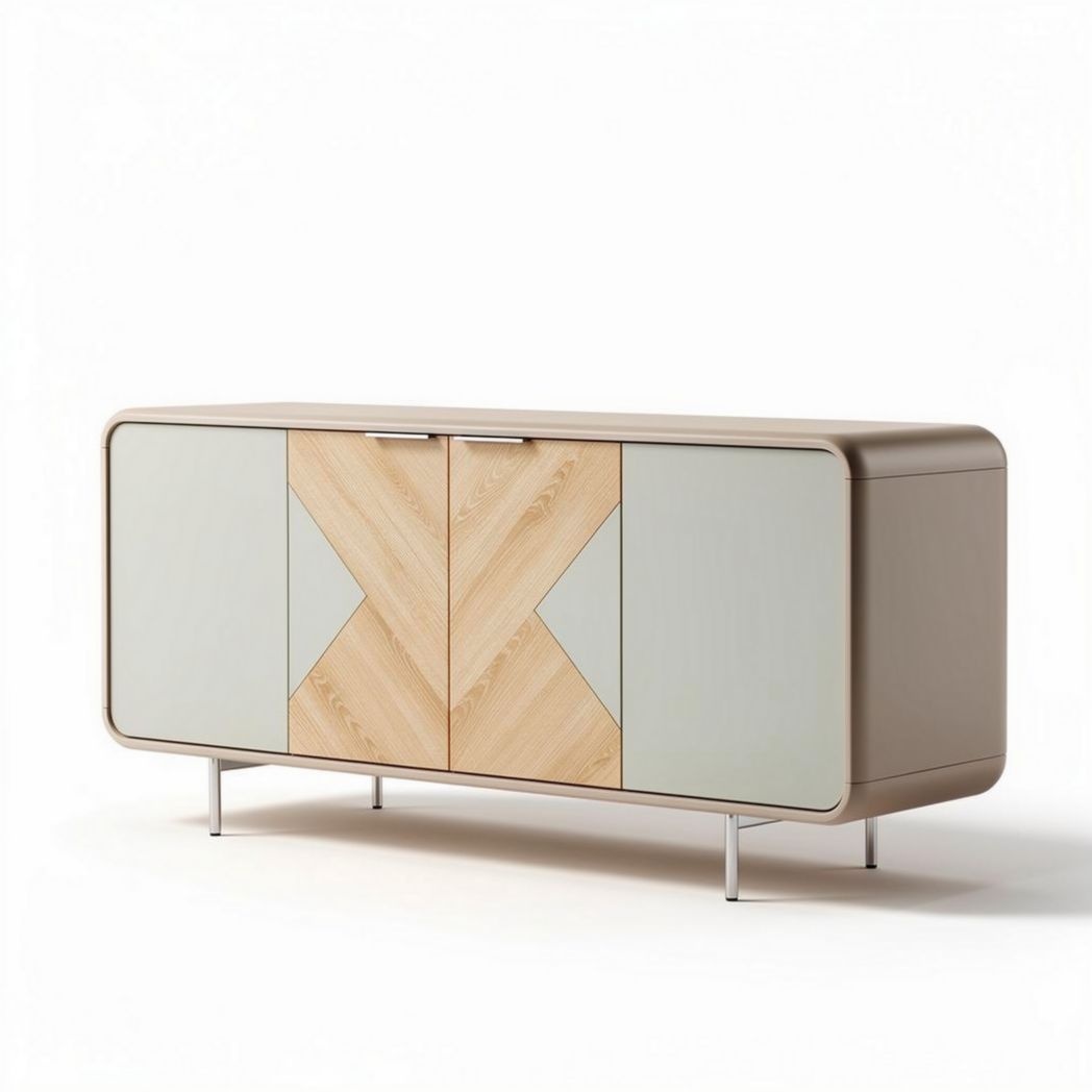 Wooden sideboard with ribbed design for living room storage 120 x 40 x 70cm