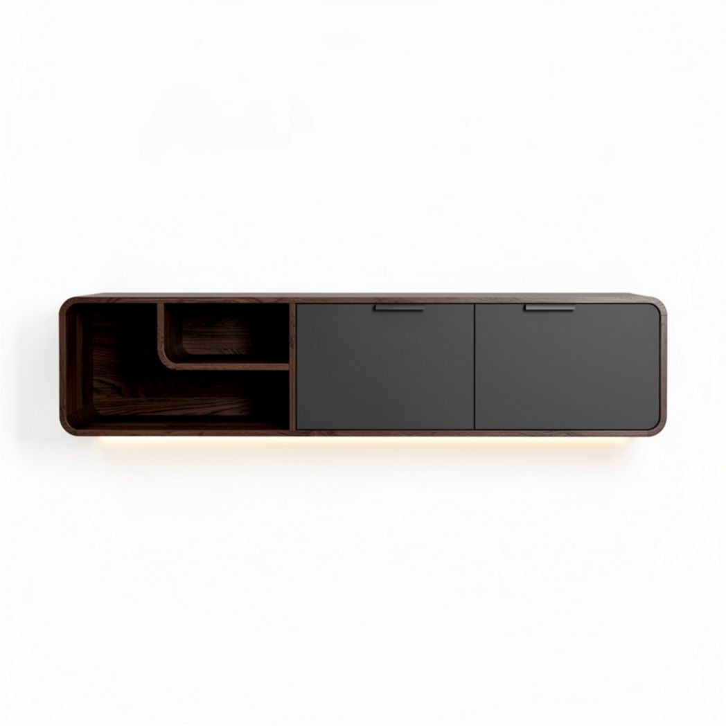 Wall-mounted storage unit with black and wood finish dimensions 150 x 40 x 30cm