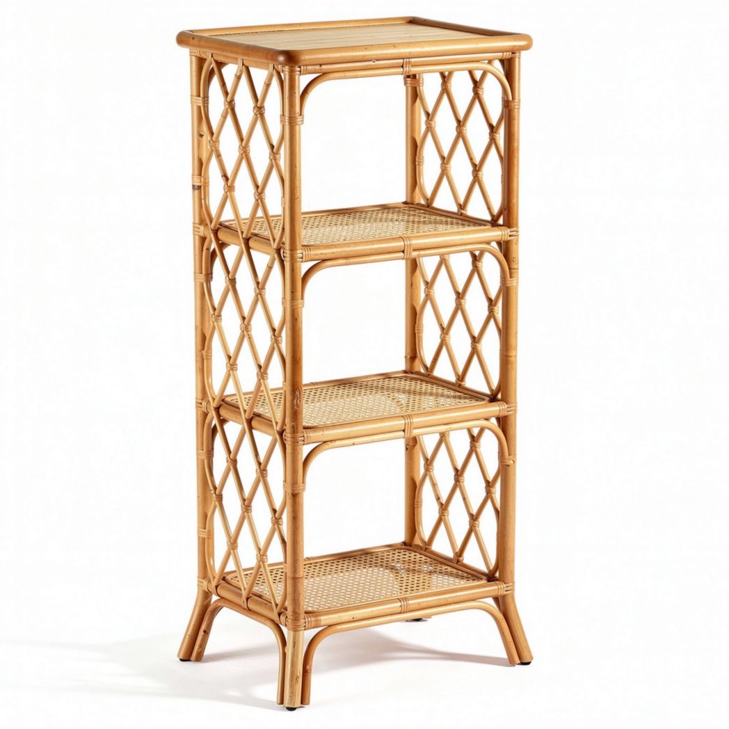 Rattan shelf unit with three tiers for indoor storage 50 x 30 x 90cm