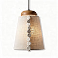 Fabric pendant light with wooden top in white and brown 25 x 25 x 30cm