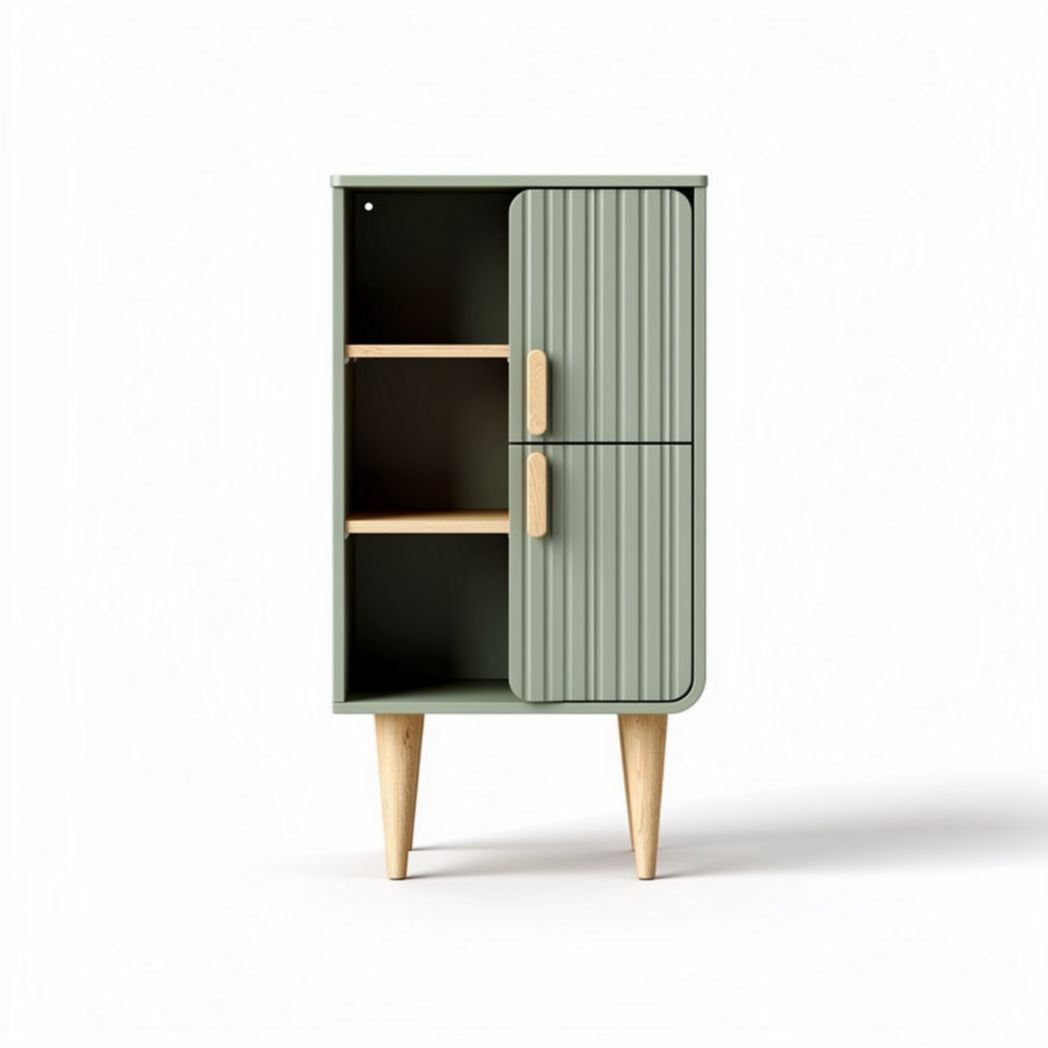 Pink nightstand with wooden legs and two storage compartments 60 x 40 x 50cm