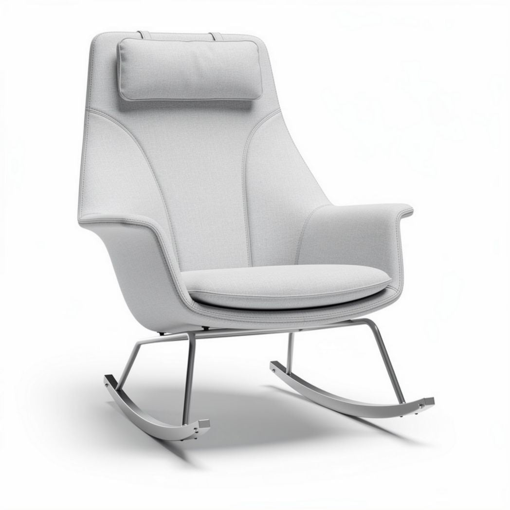 Rocking chair in white fabric with metal frame and ergonomic design 80 x 70 x 100cm