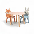 Kids wooden table and chair set featuring fox and rabbit designs 70 x 50 x 50cm